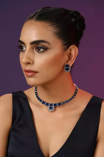 Blue Silver Tone Choker Set