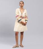 Beige Embroidered Short Dress