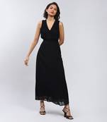 LABEL Black Solid Long Dress