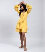 LABEL Yellow Solid Short Dress