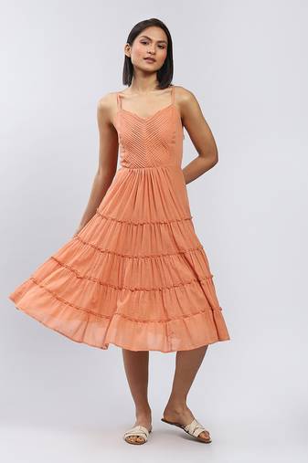 Brown Strappy Solid Long Dress