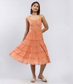 Brown Strappy Solid Long Dress