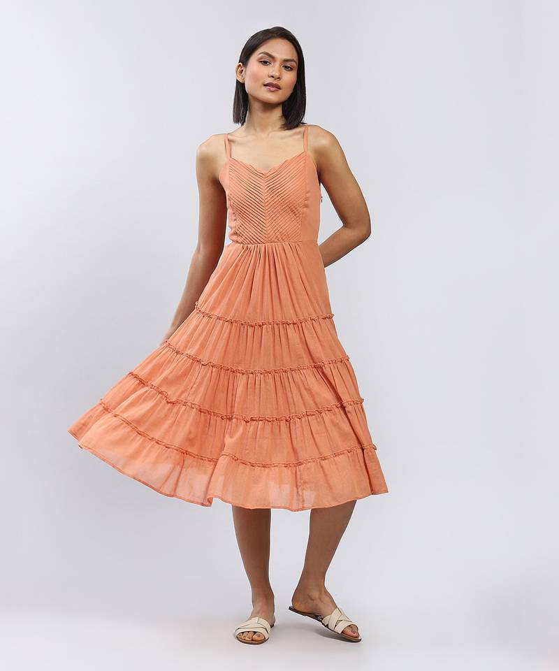 Brown Strappy Solid Long Dress