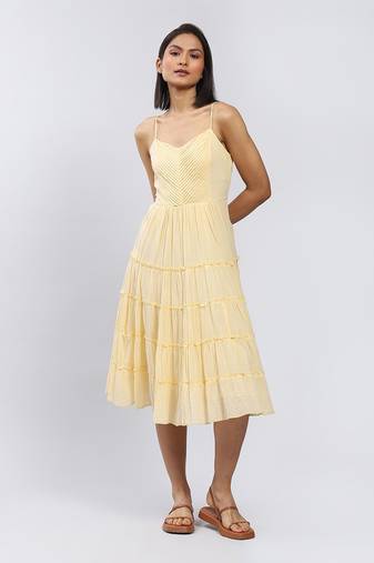 Yellow Strappy Solid Long Dress