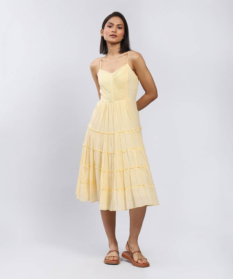 Yellow Strappy Solid Long Dress