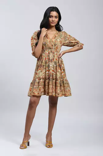 LABEL Brown Wrap Short Dress