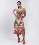 LABEL Beige Sleevless Printed Long Dress