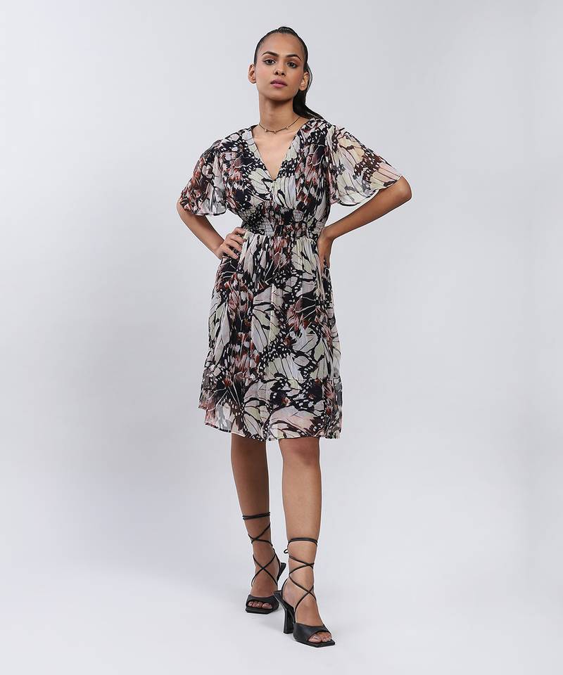 LABEL Black Printed Long Dress