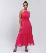 LABEL Pink Solid Long Dress