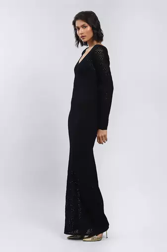 LABEL Black Pointelle Knit Dress With Inner