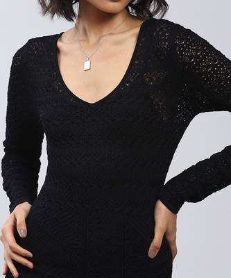 LABEL Black Pointelle Knit Dress With Inner 6