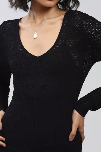 LABEL Black Pointelle Knit Dress With Inner