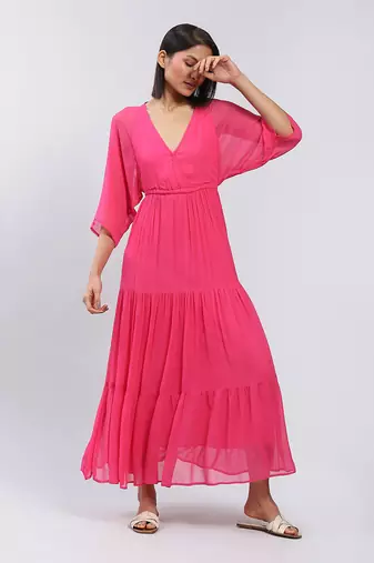 LABEL Fuchsia Pink Maxi Dress With Tiers