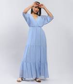 Powder Blue Maxi Dress With Tiers