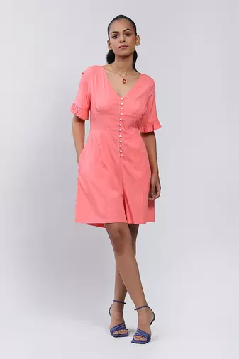 Pink Coral Button Down Playsuit