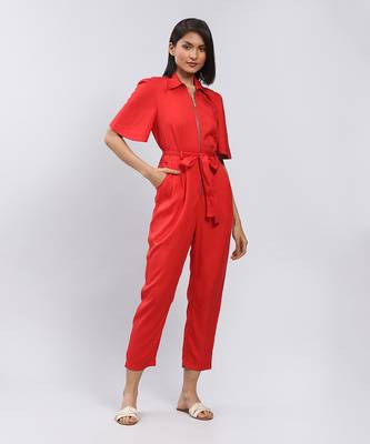 LABEL Red Plain Jumpsuit 1