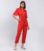 LABEL Red Plain Jumpsuit