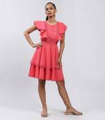 LABEL Coral Short Dress With Ruffles