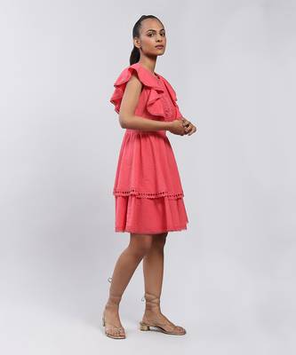 LABEL Coral Short Dress With Ruffles 3