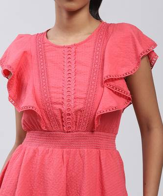 LABEL Coral Short Dress With Ruffles 5