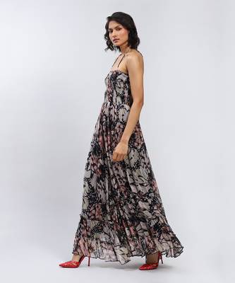 LABEL Black Botanic Print Halter Maxi Dress 2