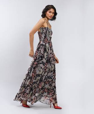LABEL Black Botanic Print Halter Maxi Dress 3
