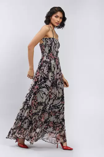 LABEL Black Botanic Print Halter Maxi Dress