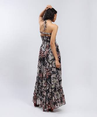 LABEL Black Botanic Print Halter Maxi Dress 4