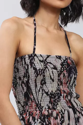 LABEL Black Botanic Print Halter Maxi Dress