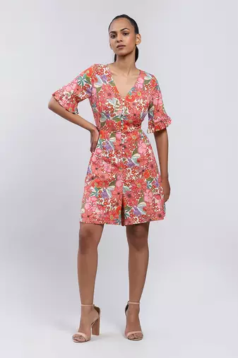 Pink Floral Print Playsuit