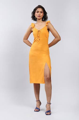 Orange Midi Dress With Side Slits