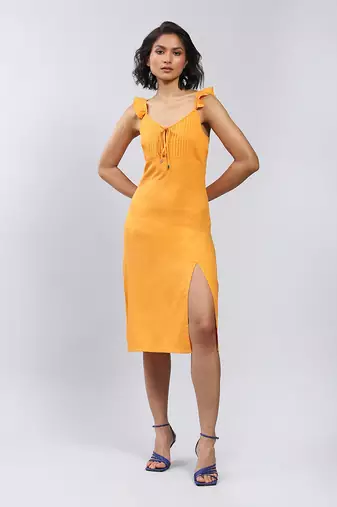 Orange Midi Dress With Side Slits