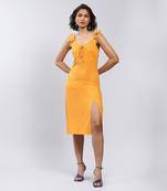 Orange Midi Dress With Side Slits