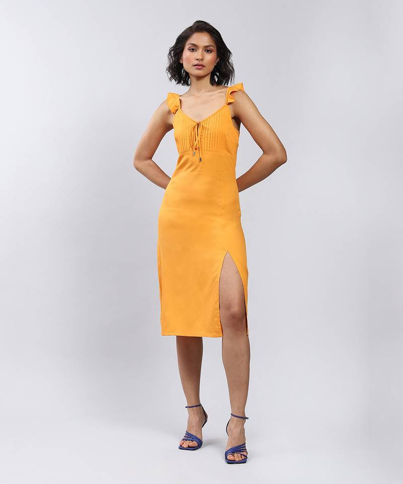 Orange Midi Dress With Side Slits