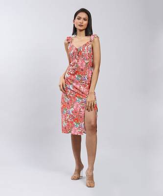 LABEL Pink Floral Print Midi Dress With Side Slits 1