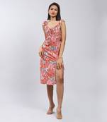LABEL Pink Floral Print Midi Dress With Side Slits