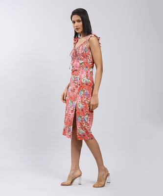 LABEL Pink Floral Print Midi Dress With Side Slits 2