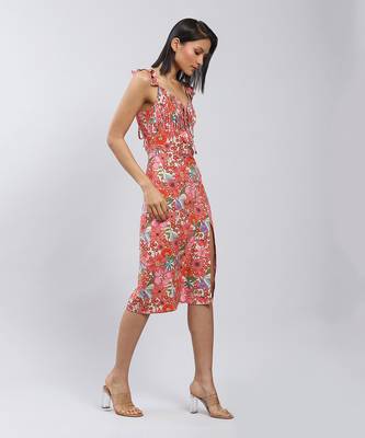 LABEL Pink Floral Print Midi Dress With Side Slits 3