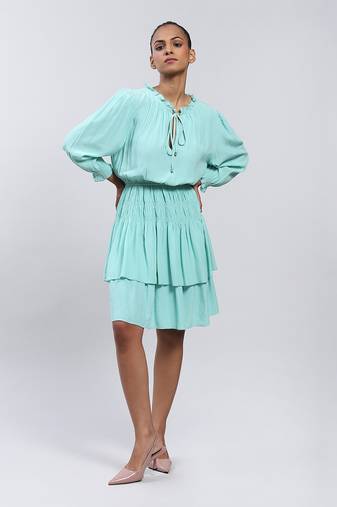 Mint Short Dress With Smocking