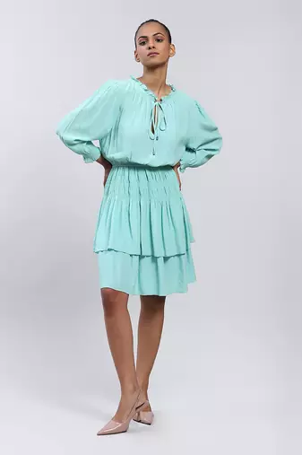 Mint Short Dress With Smocking