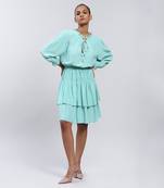 Mint Short Dress With Smocking