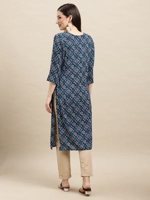 Women Blue Rayon Bandhani Printed Kurta 2