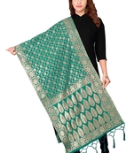 Rama Colour Banarasi Silk Dupatta For Ethnic Formal Party Looks