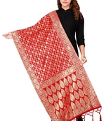 Red Colour Banarasi Silk Dupatta For Ethnic Formal Party Looks