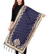 Blue Colour Banarasi Silk Dupatta For Ethnic Formal Party Looks