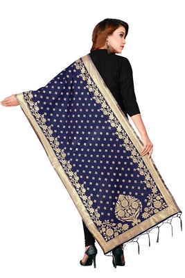 Blue Colour Banarasi Silk Dupatta For Ethnic Formal Party Looks 2