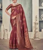 Elegant Copper Zari Woven Banarasi Silk Saree In Maroon Colour