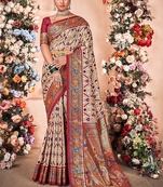 Ethnic Mysore Silk Saree In Cream Colour For Festive Looks