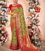 Ethnic Mysore Silk Saree In Olive Green Colour For Festive Looks