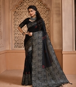 Black Handloom Weaving Designer Bangalori Silk Blend Saree For Party Wear Looks